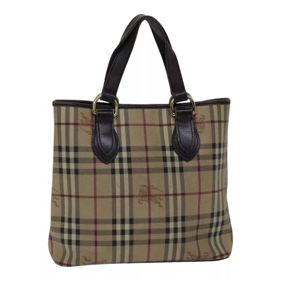 BURBERRY Nova Check Tote Bag PVC Beige Auth 89282 - Picture 1 of 16